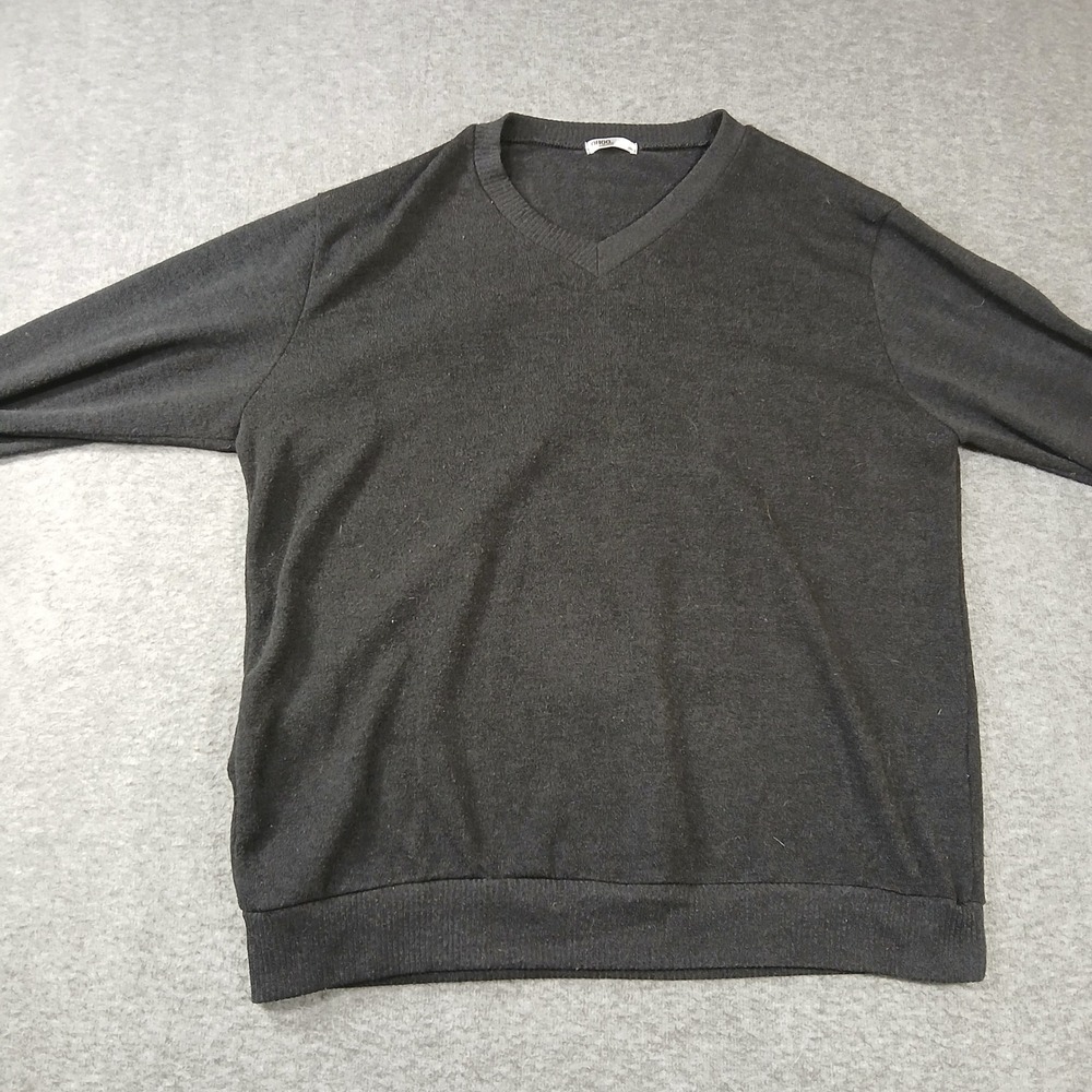 OHOO V-Neck Sweater Men 2XL Charcoal Gray Cotton Blend Long Sleeve Knit Pullover